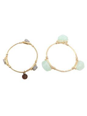 BOURBON AND BOWTIES Druzy Stone Wire Wrap Gold Tone Bracelets Agate Grey Green